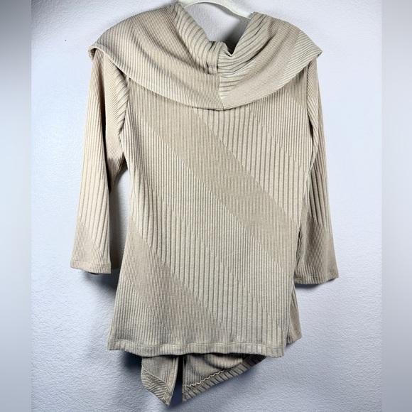 Frank Lyman Ribbed Drape Cowl Neck Double Breasted Tunic Top Tan Size 12 - Picture 4 of 6